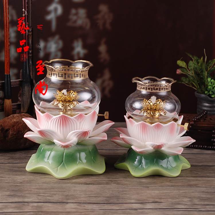 佛具用品 粉红色莲花酥油灯 珐琅陶瓷酥油灯彩色莲花供佛灯长明灯|ruв категории Домашний быт, украшения - от Buy2taobao.com для оказания профессиональной услуги покупки агента Taobao