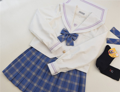 swallowjk家 时之矢双排扣中间服 藤色亲子线水手服jk制服