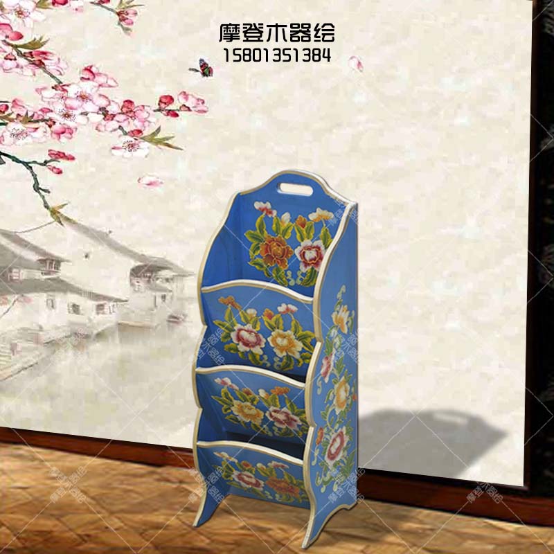 蓝色手工彩绘三层报箱杂志架书报架书柜书架鞋架颜色可定制在类目 住宅家具, 架类, 鞋架中 - 来自Buy2taobao.com提供专业的淘宝代购服务