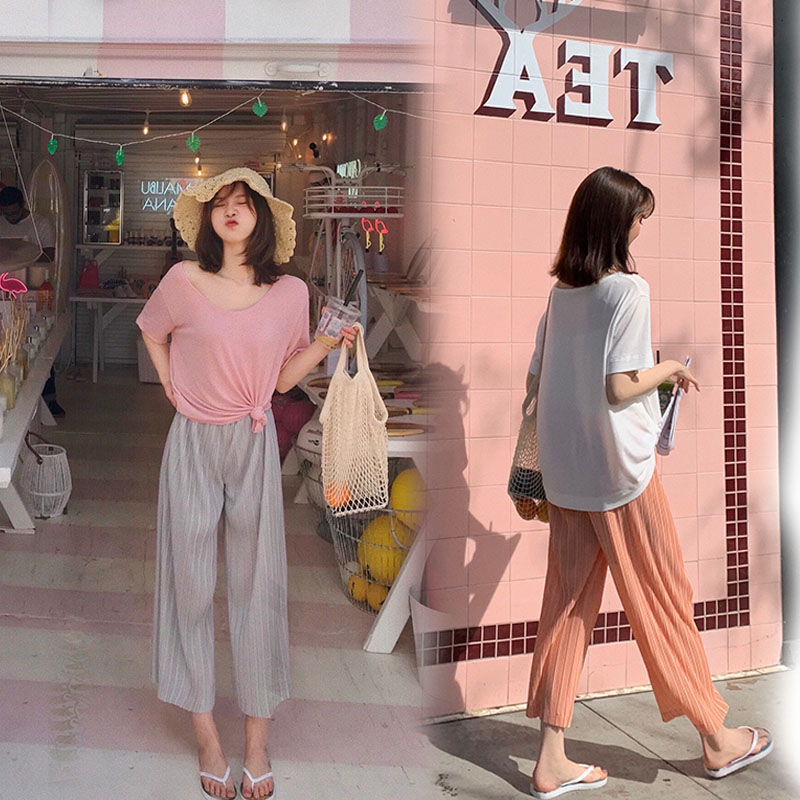 Pregnant women suit Summer wear Fashionable 2019 Chao Ma T-shirt jacket fold Wide leg pants pregnant woman Two piece set Exorcismin the Maternity/Maternal supplies/Nutrition , Maternity , Set category - from Buy2taobao.com to provide professional Taobao agent buy service