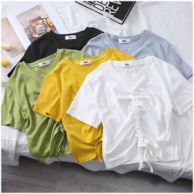 包邮 修身短袖t恤衫女潮夏季新款圆领套头短款打底衫上衣女152141