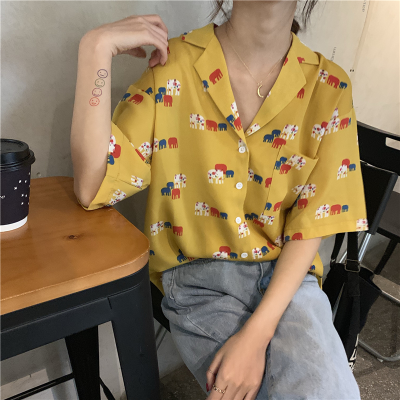 夏季新款女士洋气小衬衫时尚翻领短袖碎花雪纺衬衣网红复古上衣潮|ruв категории Женская одежда, рубашка - от Buy2taobao.com для оказания профессиональной услуги покупки агента Taobao