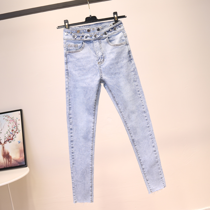 Paige Irregular Button decorate cowboy Pencil Pants 2019 Spring and summer Korean Edition Tight fitting Show thin Nine points Pencil pantsin the Women's clothing/Boutique , Jeans category - from Buy2taobao.com to provide professional Taobao agent buy service