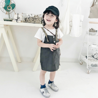 2018新款女童套装韩版夏季女孩中小童套裙T恤吊带裙两件套童装潮