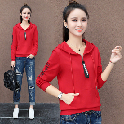 连帽衫cec卫衣女春秋装新款2019 纯棉显瘦宽松薄短款长袖百搭上衣