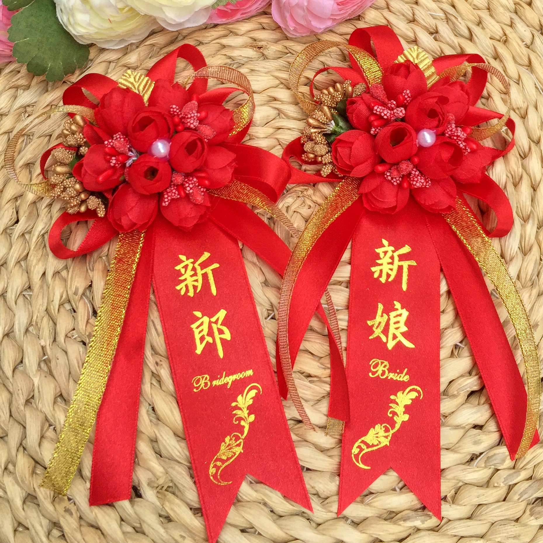 婚礼胸花森系新娘新郎结婚胸花组合装中式父母襟花一套大红绢花|ruв категории фестиваль товаров/подарок, Свадьба декорации/реквизит, корсаж - от Buy2taobao.com для оказания профессиональной услуги покупки агента Taobao