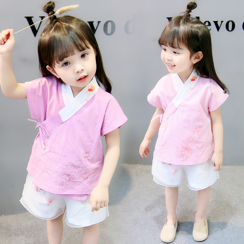 女童复古风套装2018夏季新款宝宝汉服两件套中小儿童民族服装古装在类目 童装/婴儿装/亲子装, 儿童旗袍/唐装/民族服装, 唐装中 - 来自Buy2taobao.com提供专业的淘宝代购服务
