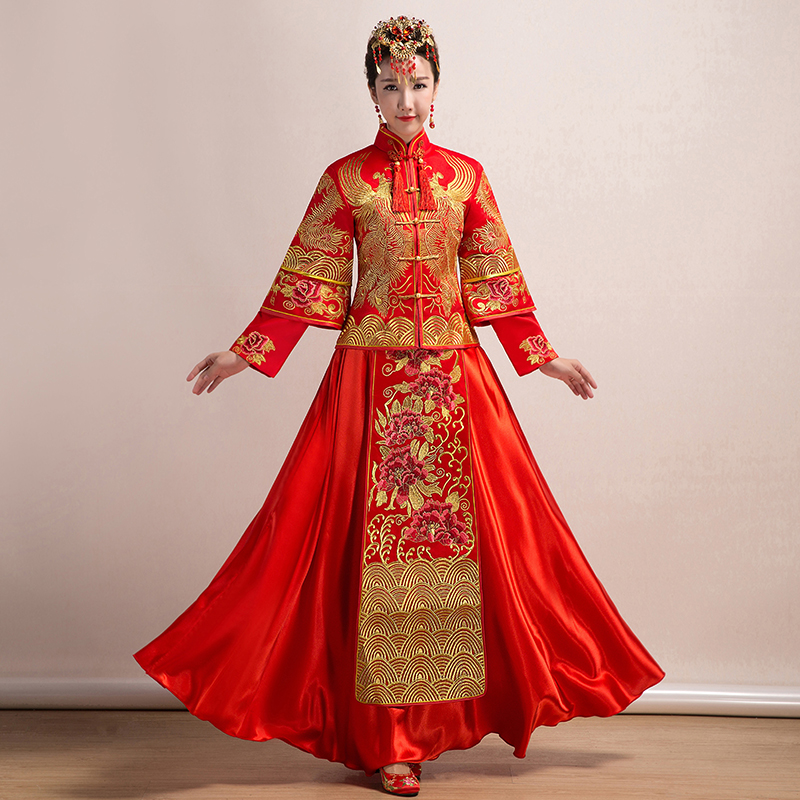 bride Chinese toast clothing Wedding dress full dress Xiu clothing Dragon and gown marry Self cultivation Cheongsam show Embroideryin the Women's clothing/Boutique , Wedding/Cheongsam/Formal dress , Cheongsam category - from Buy2taobao.com to provide professional Taobao agent buy service