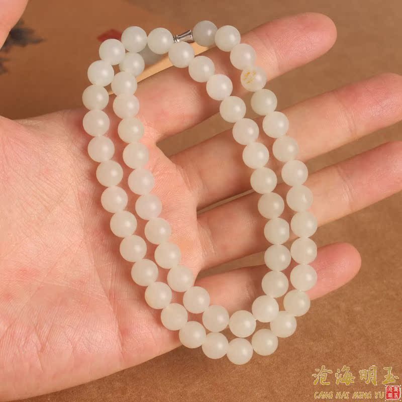 【出】正宗新疆和田玉白玉籽料圆珠项链天然黄沁皮真皮珠子挂链|ruв категории ювелирные изделия/алмаз/жадеит/золото, нефрит, монисто - от Buy2taobao.com для оказания профессиональной услуги покупки агента Taobao