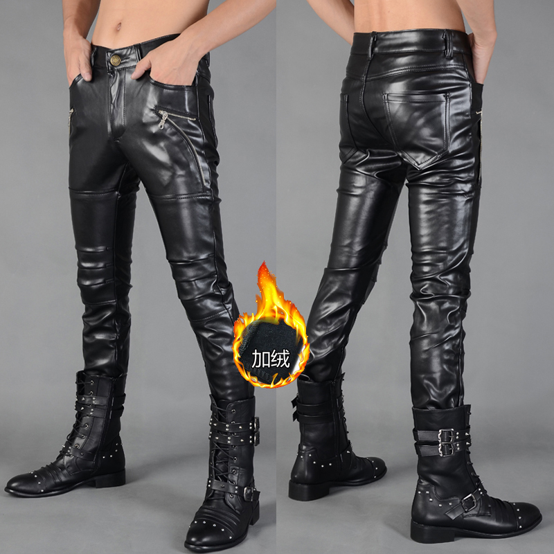 Autumn winter Full leather new pattern stage perform Hair Stylist man Self cultivation Feet Leather pants Stylish guy black Leather pantsin the Men's clothing, Lederhosen category - from Buy2taobao.com to provide professional Taobao agent buy service
