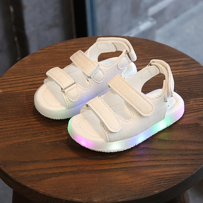 2018夏季新款凉鞋露趾魔术贴儿童亮灯男童女童鞋软底宝宝鞋沙滩鞋