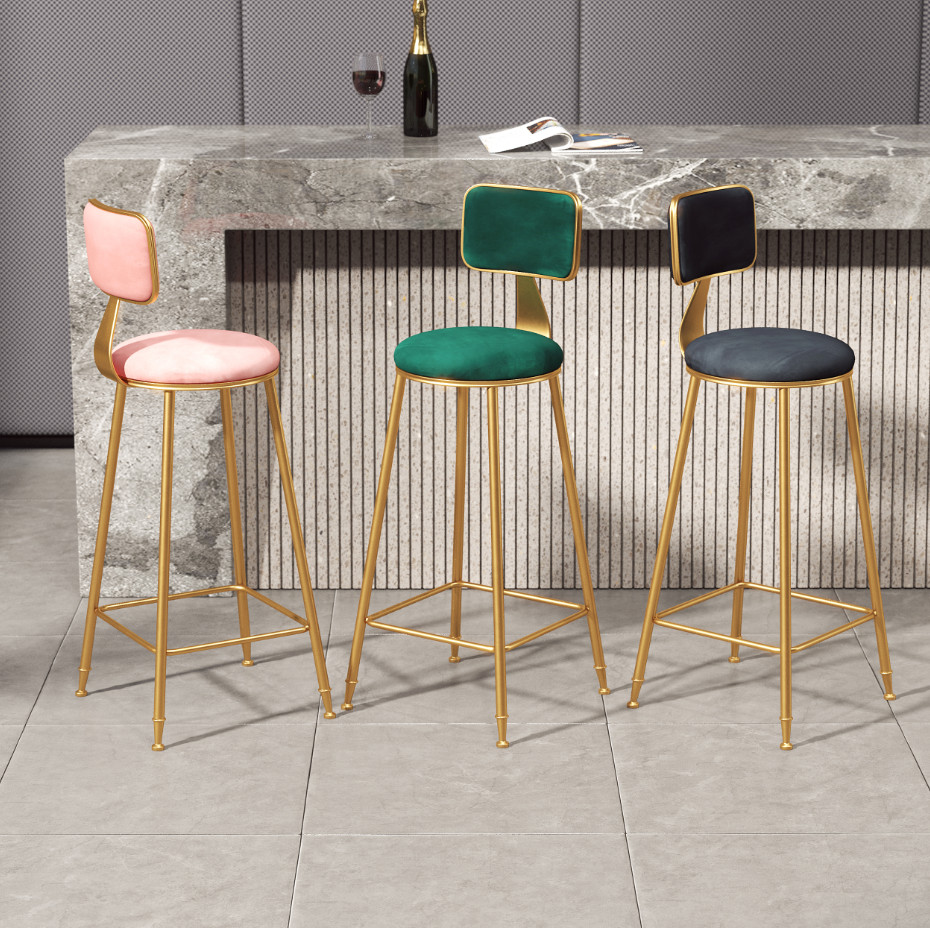 北欧ins简约金色吧台椅子前台餐厅休闲椅靠背高脚凳子网红吧凳|ruв категории коммерческий/офисная мебель, развлечения/бар/Ktv мебель, бар стул - от Buy2taobao.com для оказания профессиональной услуги покупки агента Taobao