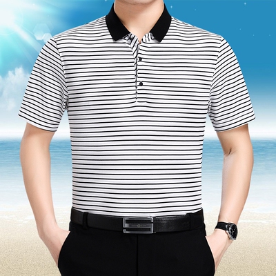 才子鹏100%桑蚕丝短袖t恤男士中年翻领商务高档真丝半袖爸爸装