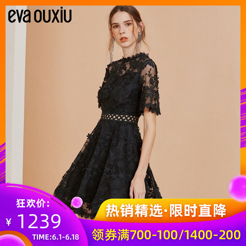 evaouxiu商場同款2019春季女裝新款短袖高腰超仙立體蕾絲連衣裙在類目 女裝/女士精品, 連衣裙中 - 來自Buy2taobao.com提供專業的淘寶代購服務