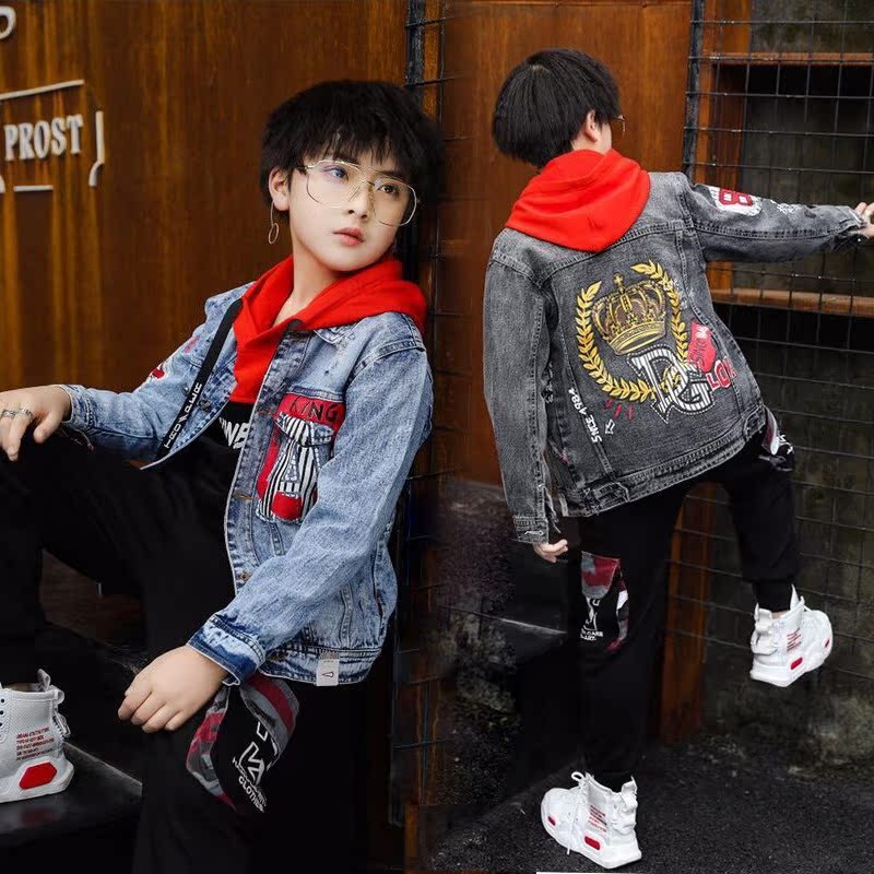 Candy jingle Children's clothing Boy Chaqueta spring and autumn 2019 new pattern children cowboy Jacket CUHK Korean Editionin the Children/Baby/Family fitted , Coat/Jacket/Overcoat , Jacket/Leather clothing category - from Buy2taobao.com to provide professional Taobao agent buy service