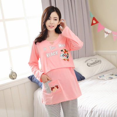春夏季新款长袖薄款纯棉卡通月子服孕产妇哺乳喂奶睡衣产后家居服