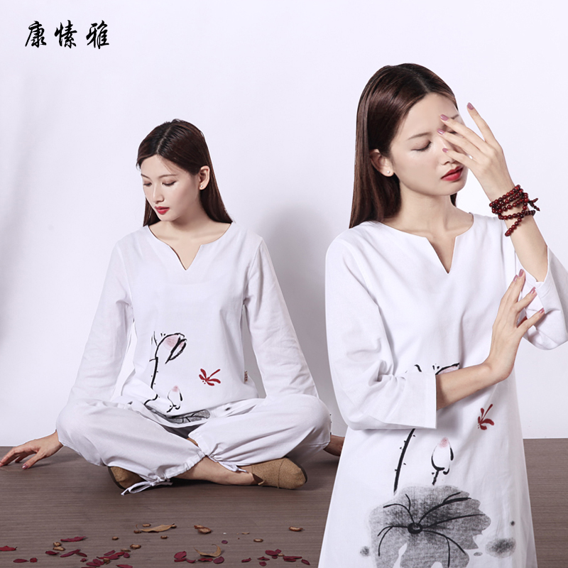 康愫雅棉麻瑜伽服套装女白色亚麻中国风禅修服居士服茶服太极服女在类目 运动/瑜伽/健身/球迷用品, 瑜伽, 瑜伽服中 - 来自Buy2taobao.com提供专业的淘宝代购服务