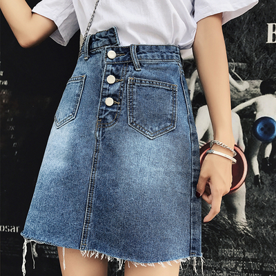 ins不规则牛仔裙女夏2018夏季新款a字高腰半身裙chic包臀裙学生潮