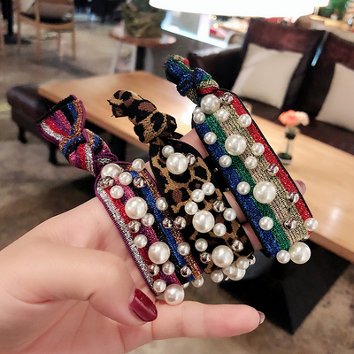 emi jay头绳 韩国彩色打结珍珠发圈ins网红款豹纹发绳橡皮筋发饰