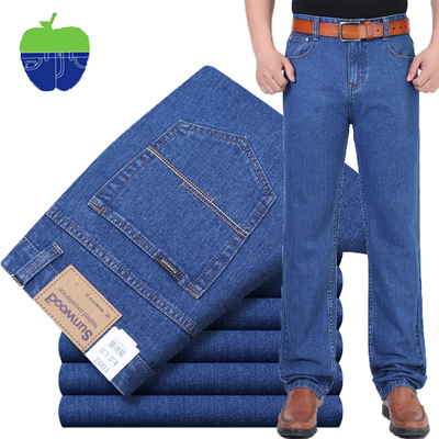 高腰苹果牛仔裤男正品直筒宽松夏季薄款中老年爸爸装中年纯棉