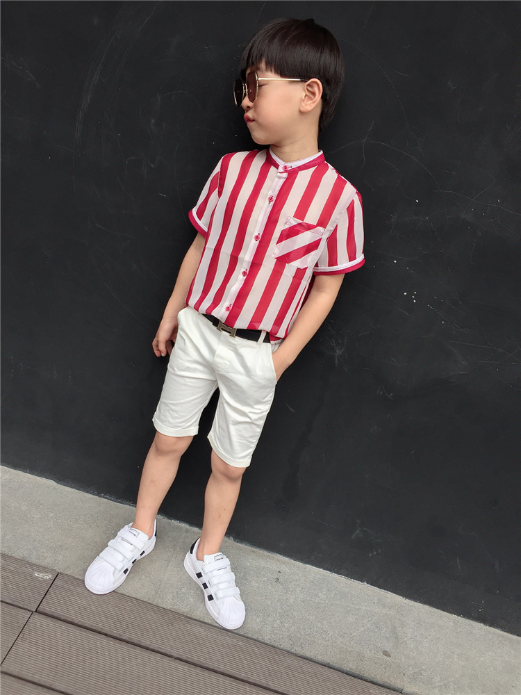 2019 Children's clothing Summer wear new pattern Boy shirt Chiffon stripe children CUHK Short sleeved shirt T-shirt jacketin the Children/Baby/Family fitted , Shirt category - from Buy2taobao.com to provide professional Taobao agent buy service
