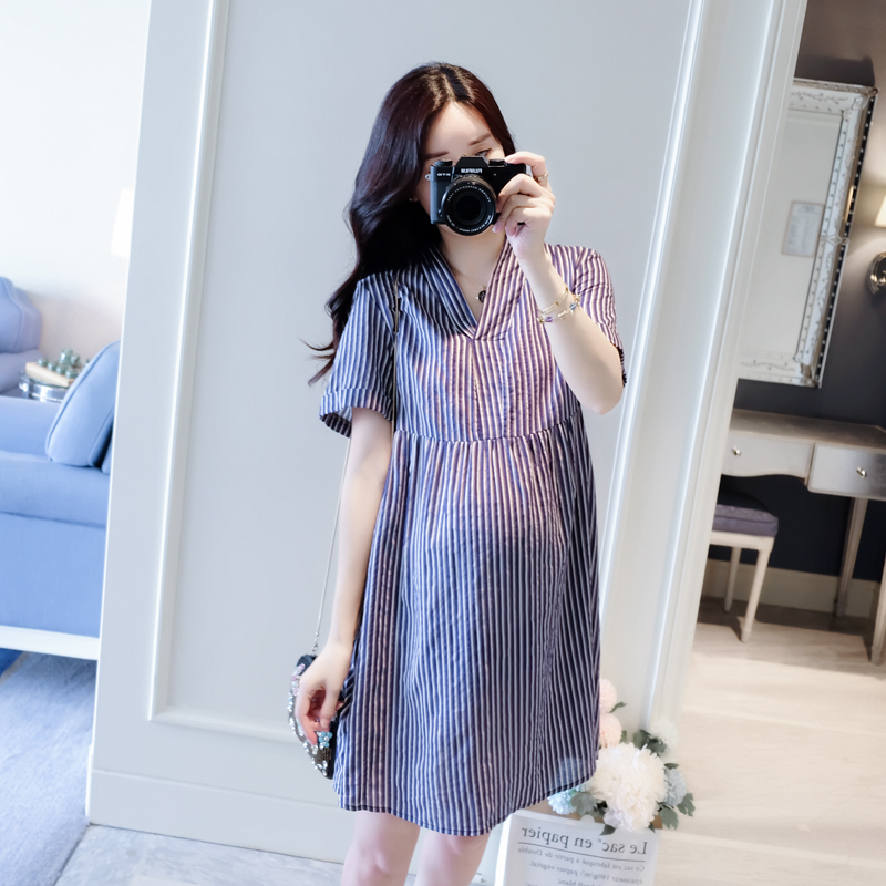 孕妇裙夏装时尚款2019新款韩版显瘦条纹潮妈孕妇连衣裙夏季怀孕期|ruв категории Всё для беременных и кормящих, материнство, платье - от Buy2taobao.com для оказания профессиональной услуги покупки агента Taobao