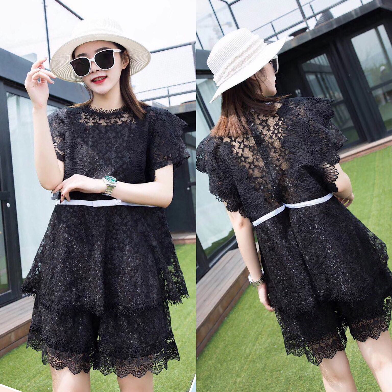 Big yards, women's fat mm fashion Hollow Lace suit 2019 new pattern Easy Show thin jacket Broad leg shortsin the Women's clothing/Boutique , Lace shirt/Chiffon shirt category - from Buy2taobao.com to provide professional Taobao agent buy service