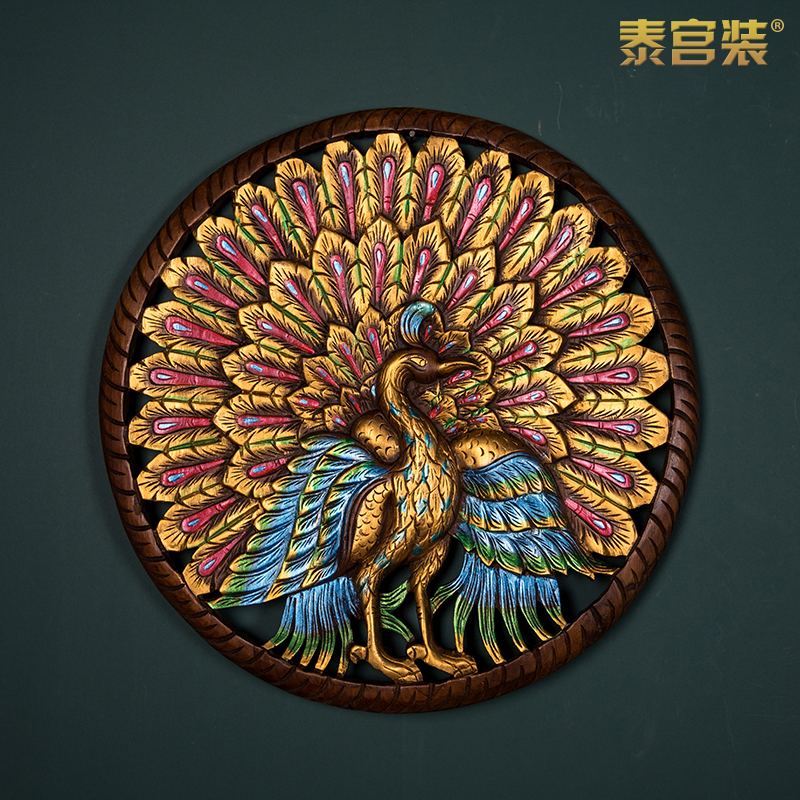 泰国进口60cm圆形柚木雕花板孔雀开屏图案木雕挂板床背景玄关壁饰在类目 家居饰品, 壁饰中 - 来自Buy2taobao.com提供专业的淘宝代购服务