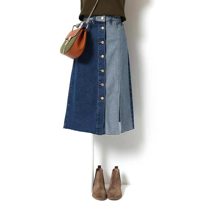 Europe station Split ends Paige Hit color Color matching Show thin summer Middle-skirt Breasted cowboy skirt 2019 new patternin the Women's clothing/Boutique , Skirts category - from Buy2taobao.com to provide professional Taobao agent buy service
