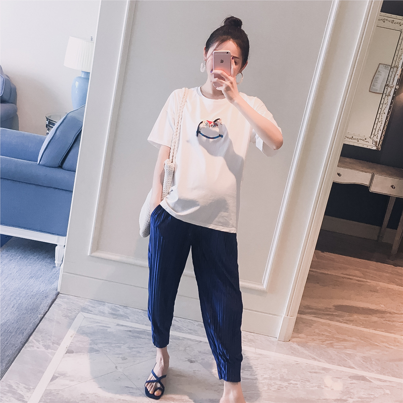 孕妇装2019夏装新款韩版刺绣卡通时尚休闲百搭孕妇辣妈短袖T恤潮|ruв категории Всё для беременных и кормящих, материнство, футболка - от Buy2taobao.com для оказания профессиональной услуги покупки агента Taobao