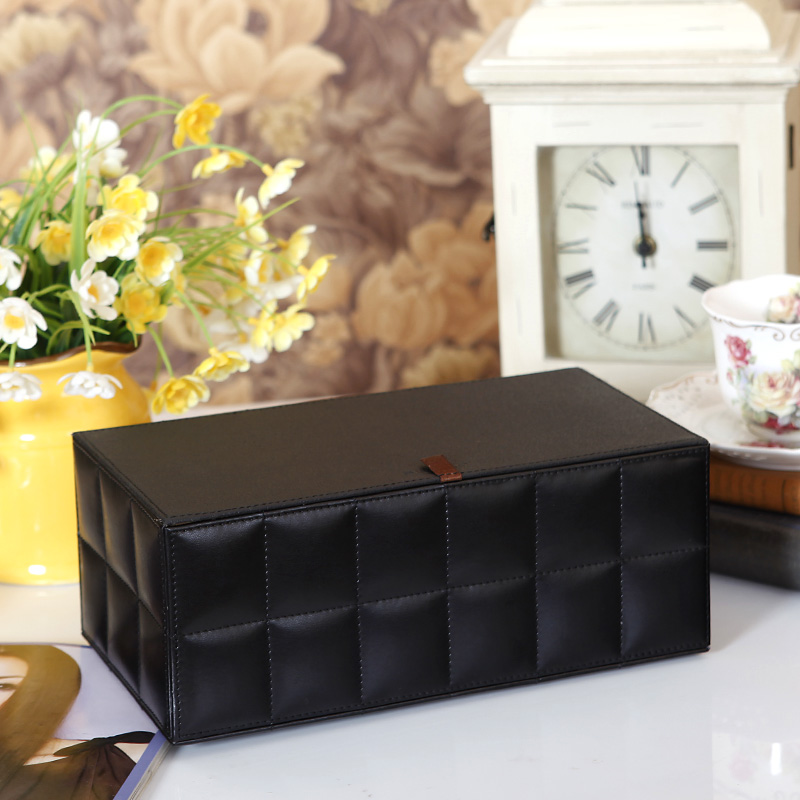 西雅路欧式黑色羊皮纹纸巾盒