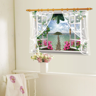 3d立体墙贴自粘仿真假窗户风景卧室书房客厅