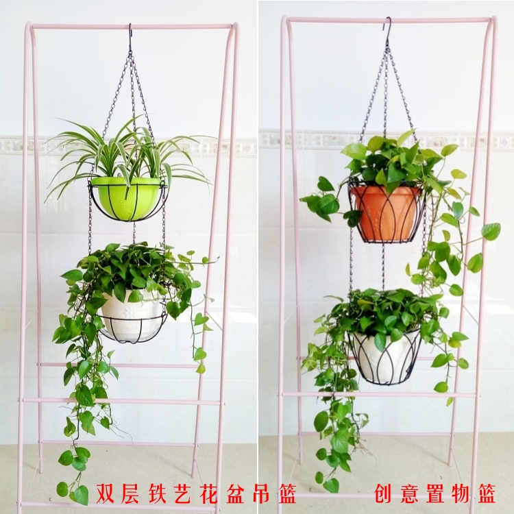 圆形悬挂式花架两层铁艺阳台花架绿萝吊兰花盆铁艺吊篮收纳篮包邮|ruв категории доставка цветов/цветок моделирования/растения садоводства, ваза/цветок/горшок/цветок (новый), цветок - от Buy2taobao.com для оказания профессиональной услуги покупки агента Taobao