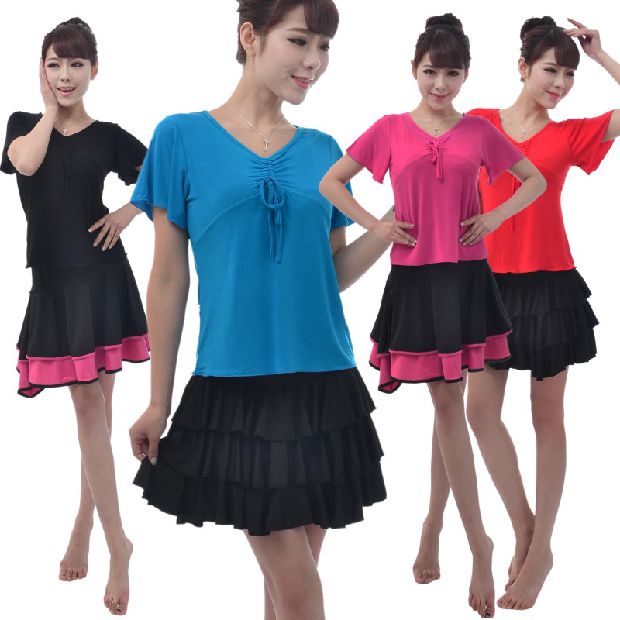 巧魅夏季新款 广场舞服装舞蹈练功服上衣 拉丁舞裙短喇叭袖女套装在类目 运动/瑜伽/健身/球迷用品, 舞蹈/健美操/体操, 广场舞, 广场舞套装中 - 来自Buy2taobao.com提供专业的淘宝代购服务