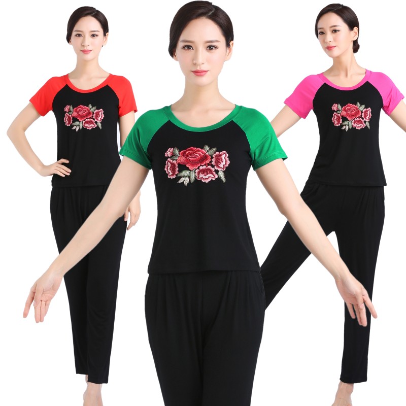 健身夏季新款 舞蹈服裝練功服 拉丁舞服裝 廣場舞圓領女繡花套裝在類目 運動/瑜伽/健身/球迷用品, 舞蹈/健美操/體操, 廣場舞, 廣場舞套裝中 - 來自Buy2taobao.com提供專業的淘寶代購服務