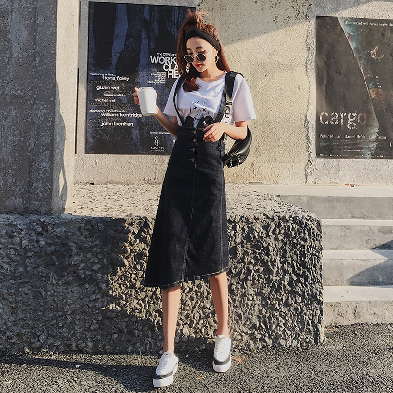 black Denim skirt straps skirt 2019 summer new pattern Self cultivation Show thin Paige Irregular Mid length versionin the Women's clothing/Boutique , Skirts category - from Buy2taobao.com to provide professional Taobao agent buy service