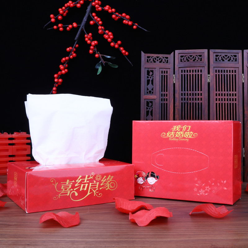 结婚用品创意喜庆酒席婚礼抽纸餐巾纸婚庆盒装红色包装双层纸巾|ruв категории фестиваль товаров/подарок, Другие фестивали товаров - от Buy2taobao.com для оказания профессиональной услуги покупки агента Taobao