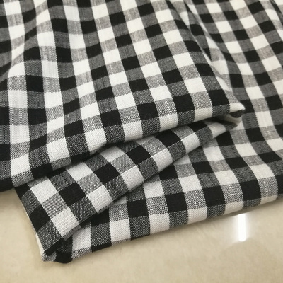 新品 经典朝阳格黑白格纹亚麻混纺布料 棉麻服装面料