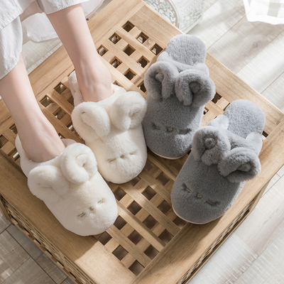 2019新款可爱男女士家用情侣冬季保暖家居室内毛绒产后月子棉拖鞋
