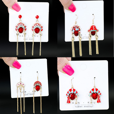 925银针京剧脸谱耳环女复古2019新款潮刀马旦个性网红中国风耳钉