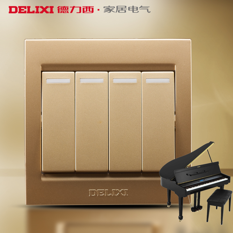 德力西開關插座 四位/四開單控熒光開關 CD810香槟金 正品在類目 電子/電工, 開關, 雙控開關中 - 來自Buy2taobao.com提供專業的淘寶代購服務