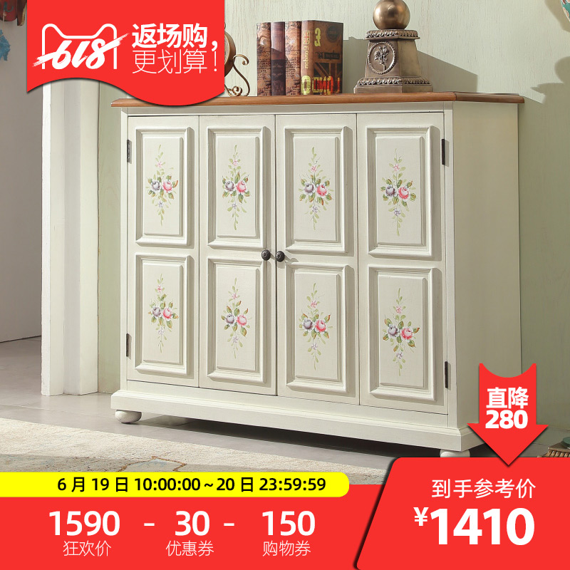 American country Shoe cabinet solid wood Shoe cabinet Large capacity Retro Do the old partition originality Entrance cabinet manual Painted flowersin the Residential furniture , Cabinet , Shoebox category - from Buy2taobao.com to provide professional Taobao agent buy service