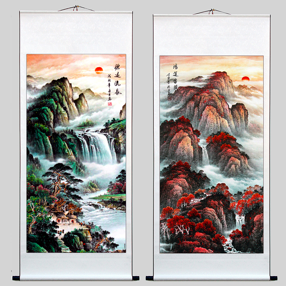 国画字画旭日东升风景山水装饰画中堂画客厅卷轴挂画竖轴风水靠山|ruв категории Домашний быт, декоративная живопись, китайская живопись - от Buy2taobao.com для оказания профессиональной услуги покупки агента Taobao