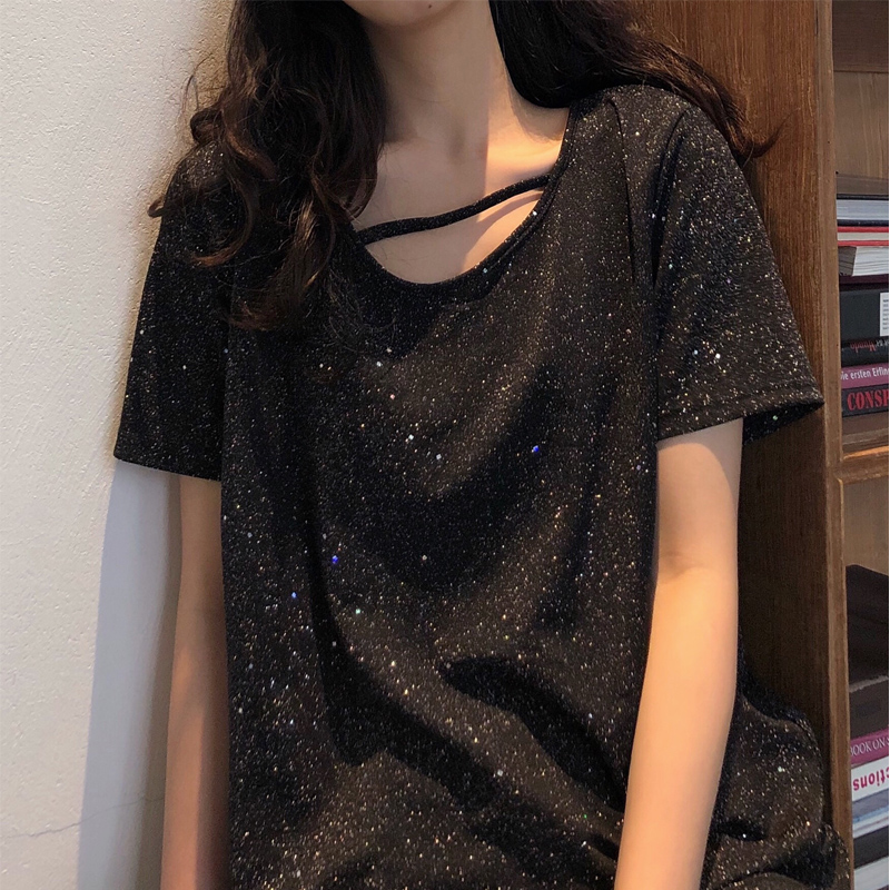 be yourself亮片闪亮短袖T恤女宽松小心机设计感V领洋气上衣打底|msdalam kategori Butik wanita / wanita, baju-T - dari Buy2taobao.com untuk memberikan perkhidmatan ejen Taobao profesional membeli