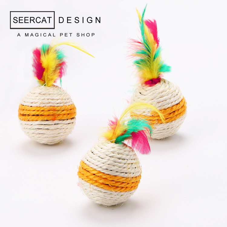 Small colored cat Feather Sisal Ball Kitty Toy Ball Cat teaser stick Kitty Supplies Pets Kitty Vocalization Toysin the Pet/Pet food and supplies , Cat/Dog Toys , Sound toys category - from Buy2taobao.com to provide professional Taobao agent buy service
