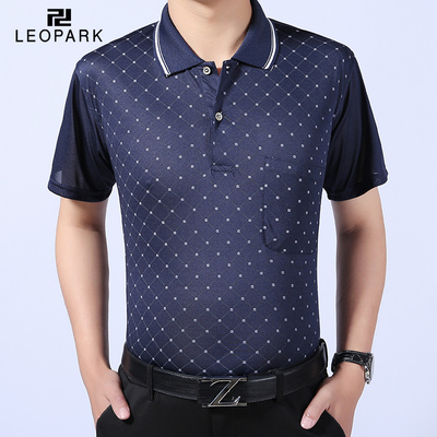 夏装爸爸短袖t恤中年男士40-50岁60男装中老年人夏季翻领半袖体恤