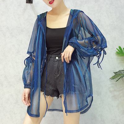 迷恋原创衬衣2018新款透视连帽韩版学生bf原宿宽松防晒衣女中长款