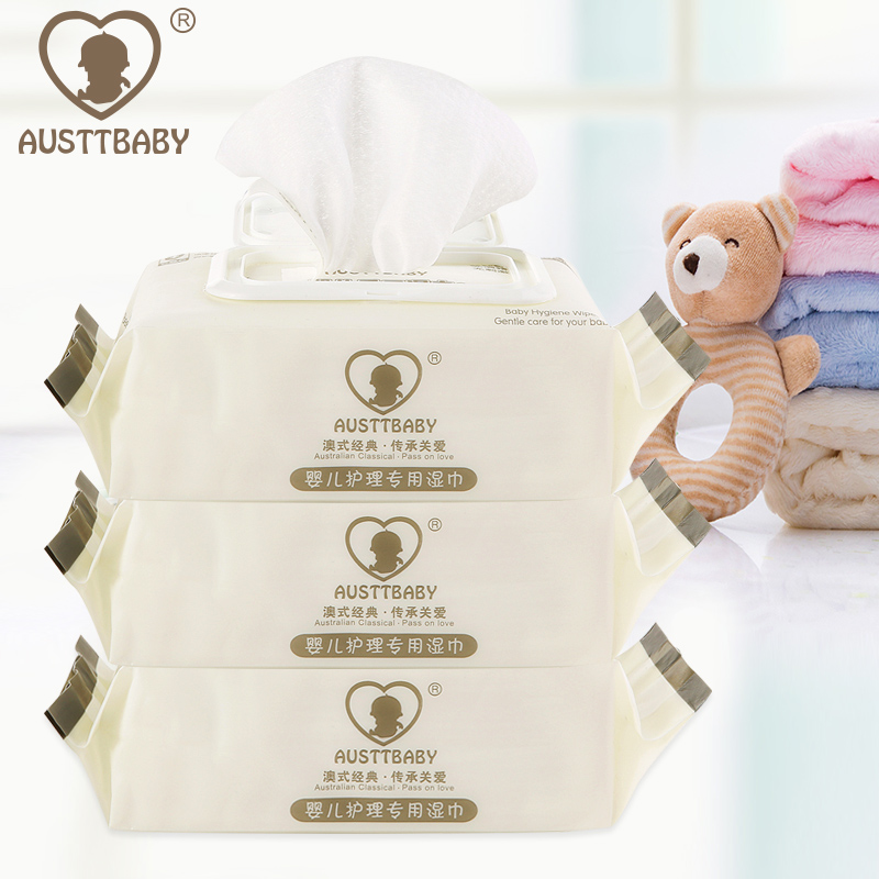 AUSTTBABY Newborn baby Moisturizing With cover Wet wipes 80 Draw *3 baby Wet wipesin the Diapers/Care/Feeding/Push lathe , Wipes category - from Buy2taobao.com to provide professional Taobao agent buy service