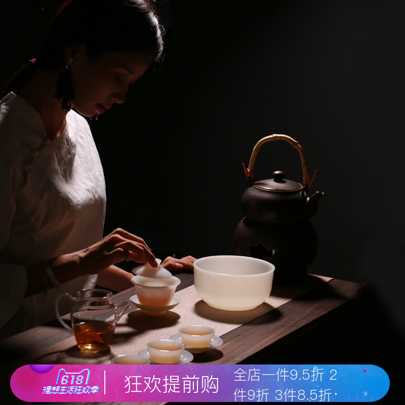 白玉瓷茶具套组日式羊脂玉陶瓷家用简约创意组合功夫茶整套礼盒装|msdalam kategori pinggan mangkuk, set teh, Kung Fu teh - dari Buy2taobao.com untuk memberikan perkhidmatan ejen Taobao profesional membeli