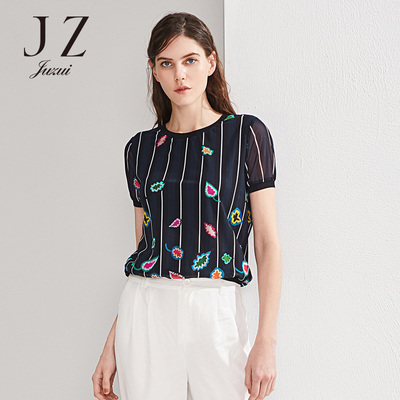 juzui/玖姿官方旗舰店印花短袖t恤女夏2018夏新款女装